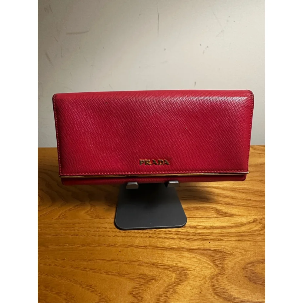 Prada Red Leather Long Flap Wallet